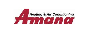 Amana Heating & Air Conditioning logo with red text on a white background.