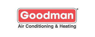 Goodman logo with "Air Conditioning & Heating" text below a red rectangle containing the word "Goodman" in white letters.